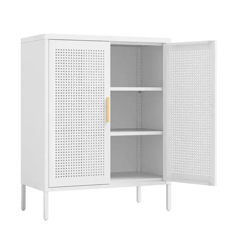 31.5Metal Storage Cabinet - 2 Doors & 2 Adjustable Shelves, Steel File Cabinet (No Lock), White