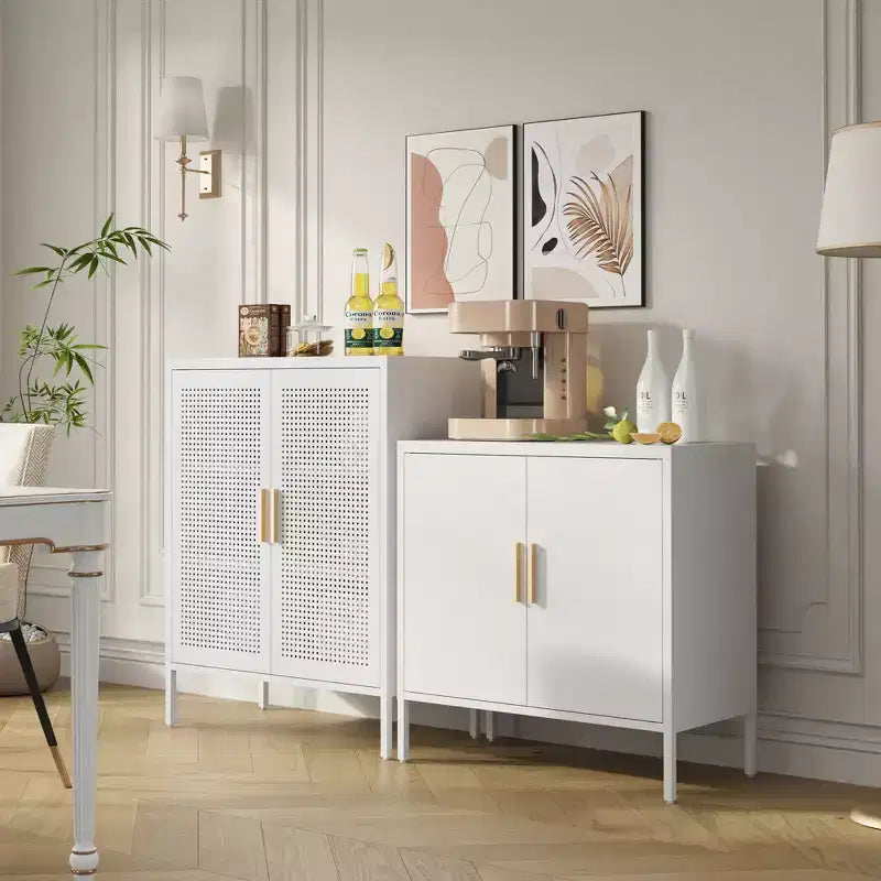 31.5Metal Storage Cabinet - 2 Doors & 2 Adjustable Shelves, Steel File Cabinet (No Lock), White