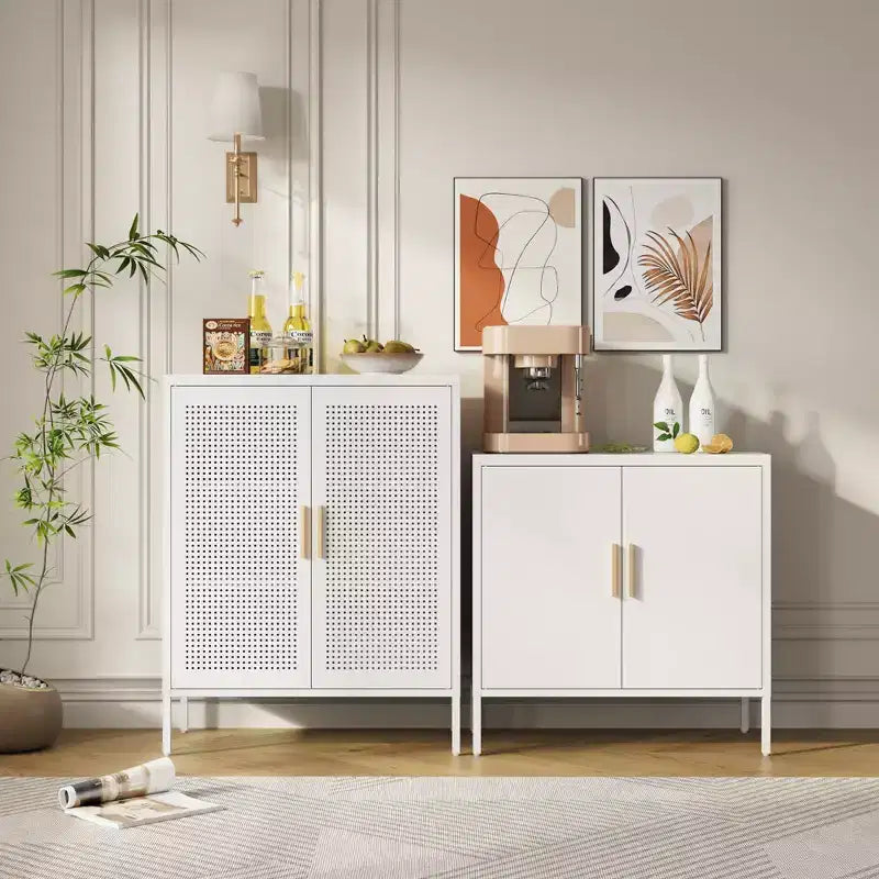 31.5Metal Storage Cabinet - 2 Doors & 2 Adjustable Shelves, Steel File Cabinet (No Lock), White