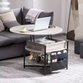 Lift Top Coffee Table, 35.3 in Round Coffee Table with Extra Storage Pockets, Pop Up Coffee Table for Living Room, Dark gray