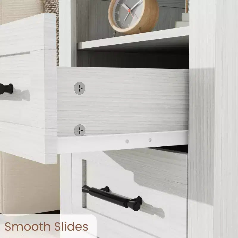 2 Pcs Farmhouse Nightstand with Charging Station 2 Drawers & Open Shelf, USB/Type-C/AC Outlets, End Table for Bedroom, Living Room