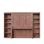 Letto a scomparsa matrimoniale/queen size salvaspazio con scrivania e libreria, Marrone scuro