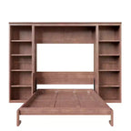 Letto a scomparsa matrimoniale/queen size salvaspazio con scrivania e libreria, Marrone scuro