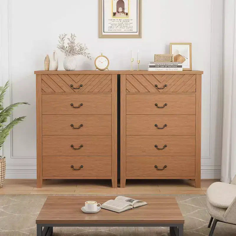 Farmhouse 5 Dresser for Bedroom, 45.2 in Tall Dresser, Vertical Drawer with Storage Freestanding, Wooden Closet Storage Chest for Bedroom