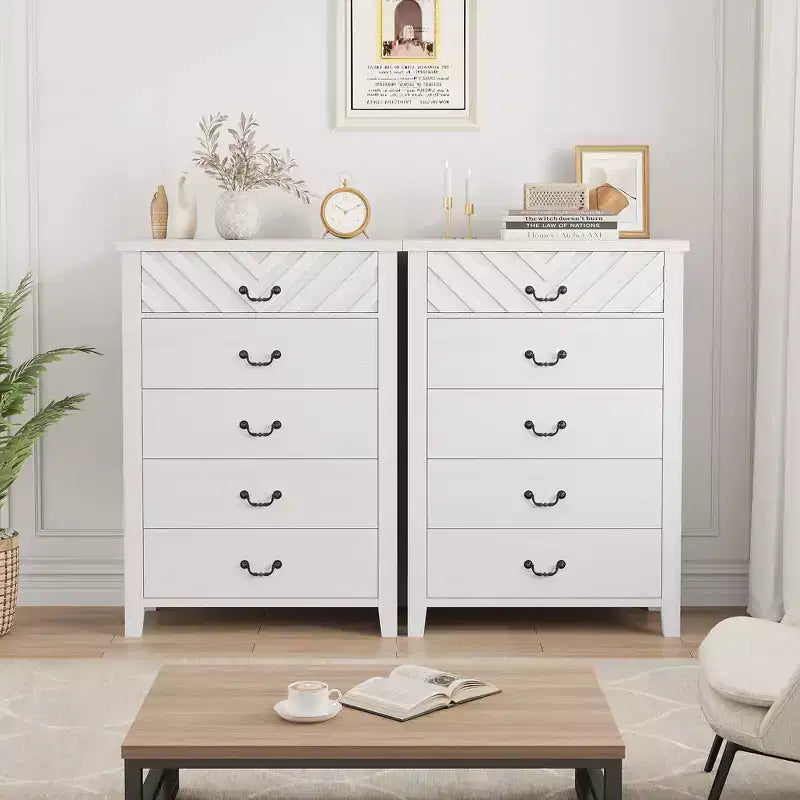 Farmhouse 5 Dresser for Bedroom, 45.2 in Tall Dresser, Vertical Drawer with Storage Freestanding, Wooden Closet Storage Chest for Bedroom