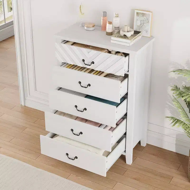 Farmhouse 5 Dresser for Bedroom, 45.2 in Tall Dresser, Vertical Drawer with Storage Freestanding, Wooden Closet Storage Chest for Bedroom