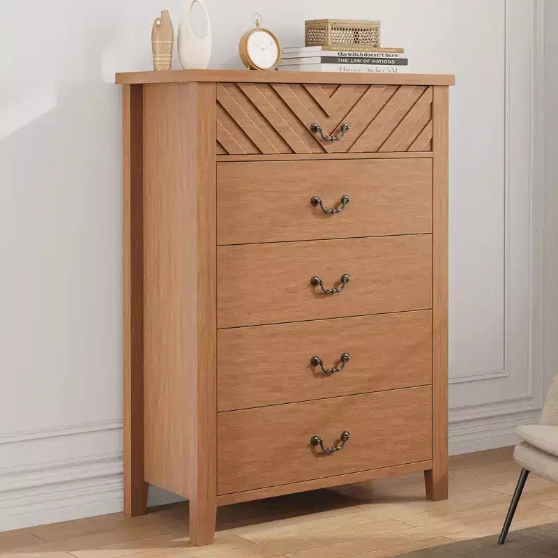 Farmhouse 5 Dresser for Bedroom, 45.2 in Tall Dresser, Vertical Drawer with Storage Freestanding, Wooden Closet Storage Chest for Bedroom