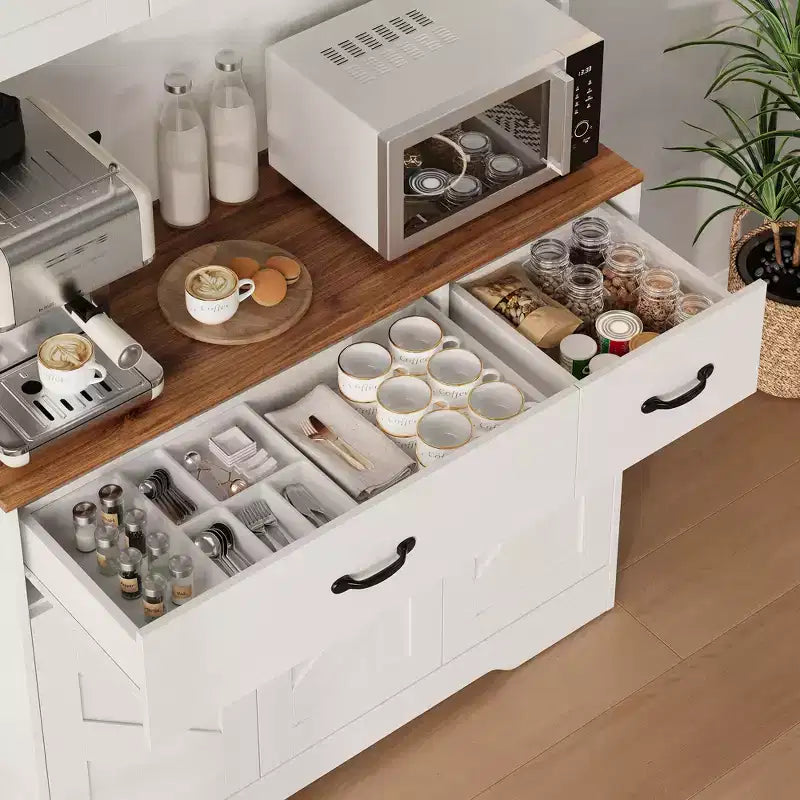 71 Tall Kitchen Pantry Storage Cabinet with Microwave Stand, Farmhouse Kitchen Hutch with Adjustable Shelves for Living Room, Dining Room