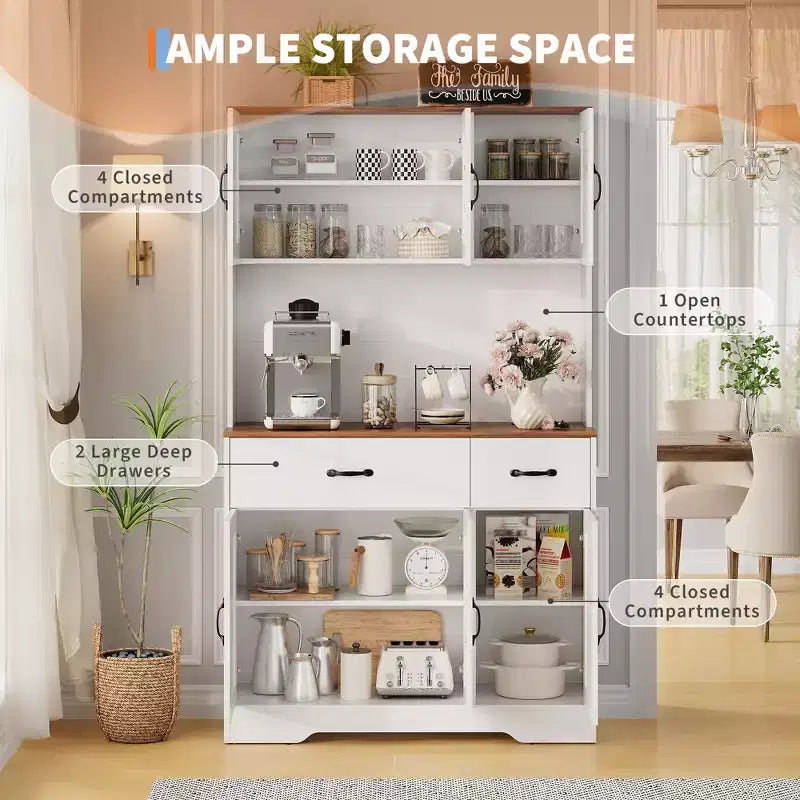 71 Tall Kitchen Pantry Storage Cabinet with Microwave Stand, Farmhouse Kitchen Hutch with Adjustable Shelves for Living Room, Dining Room