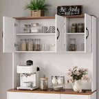 Mobile dispensa alto 71" con supporto per microonde, credenza da cucina in stile rustico con ripiani regolabili per soggiorno, sala da pranzo