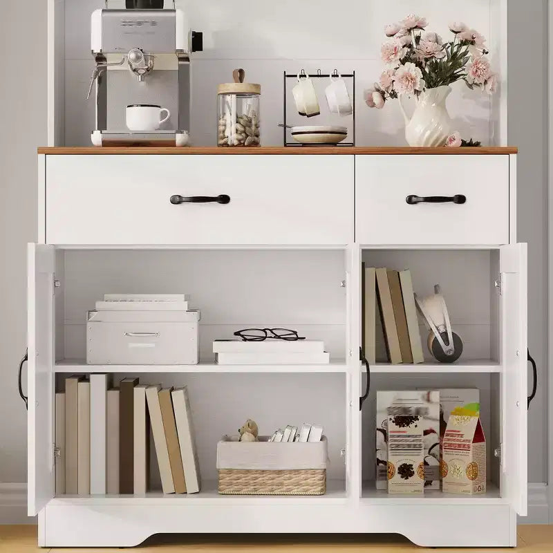 71 Tall Kitchen Pantry Storage Cabinet with Microwave Stand, Farmhouse Kitchen Hutch with Adjustable Shelves for Living Room, Dining Room