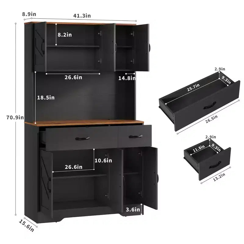 71 Tall Kitchen Pantry Storage Cabinet with Microwave Stand, Farmhouse Kitchen Hutch with Adjustable Shelves for Living Room, Dining Room