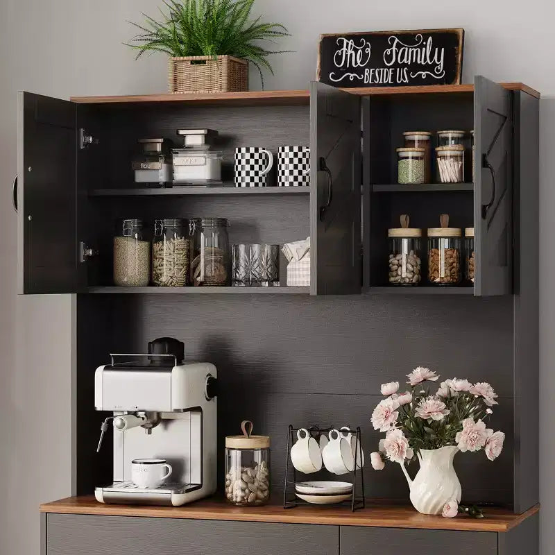 71 Tall Kitchen Pantry Storage Cabinet with Microwave Stand, Farmhouse Kitchen Hutch with Adjustable Shelves for Living Room, Dining Room