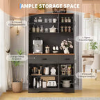 Mobile dispensa alto 71" con supporto per microonde, credenza da cucina in stile rustico con ripiani regolabili per soggiorno, sala da pranzo