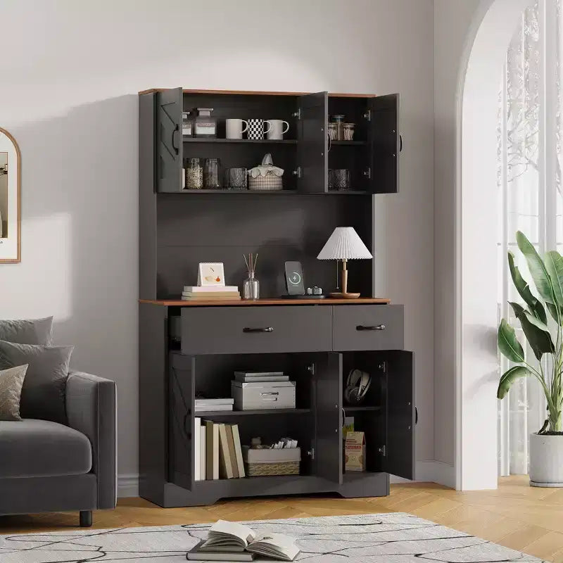 71 Tall Kitchen Pantry Storage Cabinet with Microwave Stand, Farmhouse Kitchen Hutch with Adjustable Shelves for Living Room, Dining Room