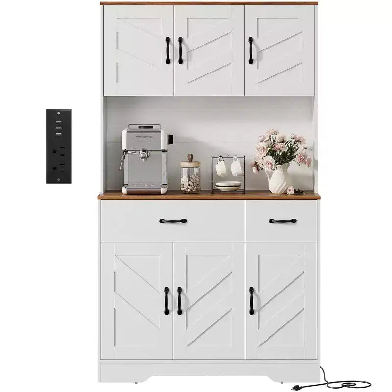 71 Tall Kitchen Pantry Storage Cabinet with Microwave Stand, Farmhouse Kitchen Hutch with Adjustable Shelves for Living Room, Dining Room