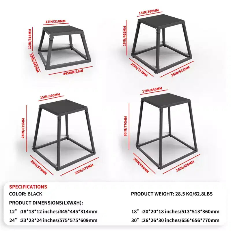 12/18/24/30 Inch Plyometric Jump Box Set, Steel Plyo Box with Anti-Slip Surface, Step Up Box for Workout