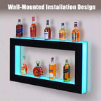 Mensola espositiva per bottiglie di liquore illuminata a 48 LED, scaffale da bar multifunzionale a 2 gradini con telecomando e controllo tramite app, nero