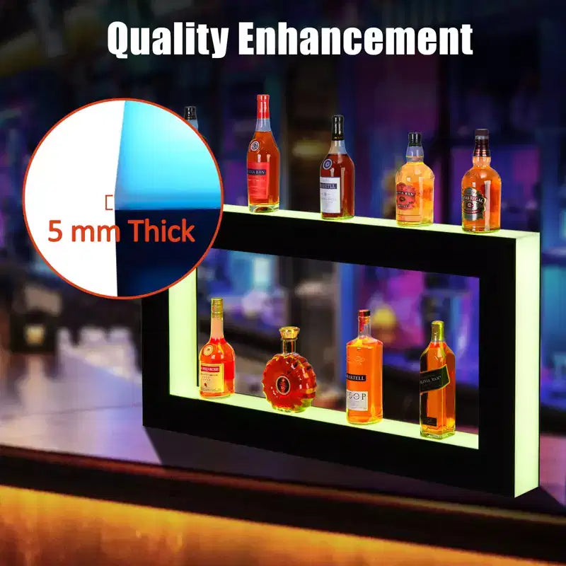 48 LED Lighted Liquor Bottle Display Shelf, 2-Step Multifunctional Bar Shelves with Remote and App Control, Black