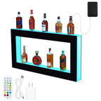 Mensola espositiva per bottiglie di liquore illuminata a 48 LED, scaffale da bar multifunzionale a 2 gradini con telecomando e controllo tramite app, nero