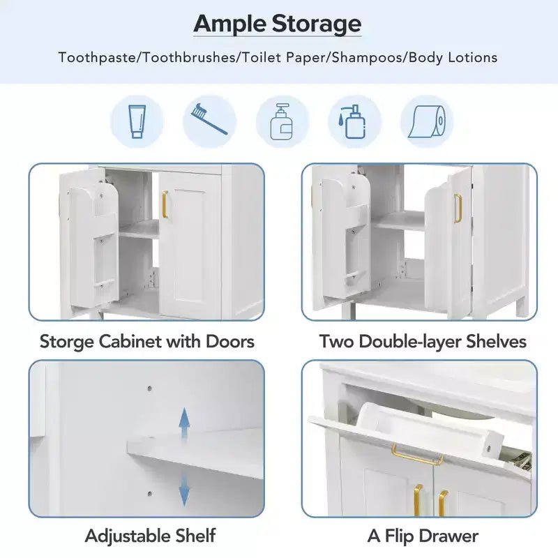 24 Inch Bathroom Vanity with Ceramic Sink, Tip-Out Drawer & Adjustable Shelf, Freestanding Bathroom Cabinet for Small Spaces