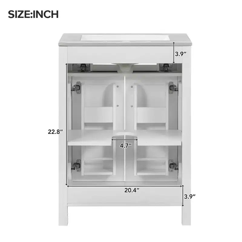 24 Inch Bathroom Vanity with Ceramic Sink, Tip-Out Drawer & Adjustable Shelf, Freestanding Bathroom Cabinet for Small Spaces
