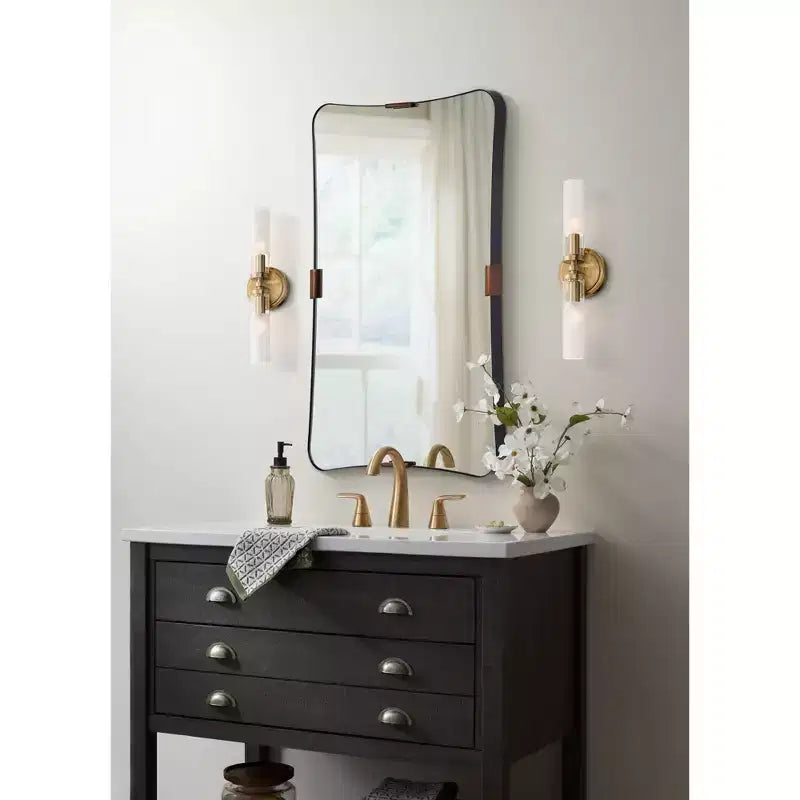 24x38 Black and Brass Wall Mirror, Rectangle