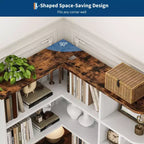 Libreria angolare alta 188 cm - Scaffale a 6 ripiani con cassetto e armadietti, libreria a L con ripiani aperti, espositore moderno per casa e ufficio