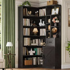 Libreria angolare alta 188 cm - Scaffale a 6 ripiani con cassetto e armadietti, libreria a L con ripiani aperti, espositore moderno per casa e ufficio