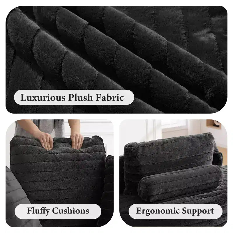 Oversized Round Sofa Set Of 2, Single Cloud Floor Sofa Chair with Deep Seat, No Assembly Required, Black