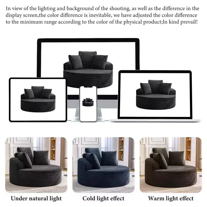 Oversized Round Sofa Set Of 2, Single Cloud Floor Sofa Chair with Deep Seat, No Assembly Required, Black