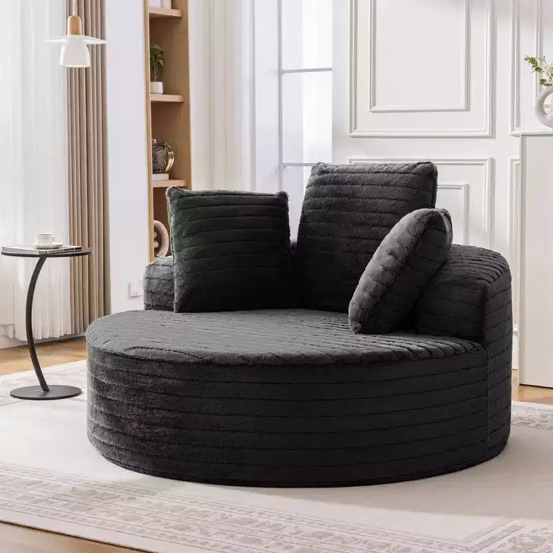 Oversized Round Sofa Set Of 2, Single Cloud Floor Sofa Chair with Deep Seat, No Assembly Required, Black