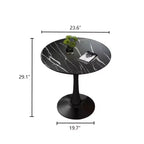 Tavolo da pranzo rotondo, tavolino da salotto, tavolo da cucina moderno, piano in MDF, base in acciaio per soggiorno, ufficio, marmo, nero, 23.6*19.7*29.1