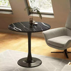 Tavolo da pranzo rotondo, tavolino da salotto, tavolo da cucina moderno, piano in MDF, base in acciaio per soggiorno, ufficio, marmo, nero, 23.6*19.7*29.1