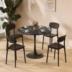 Tavolo da pranzo rotondo, tavolino da salotto, tavolo da cucina moderno, piano in MDF, base in acciaio per soggiorno, ufficio, marmo, nero, 23.6*19.7*29.1