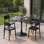 Tavolo da pranzo rotondo, tavolino da salotto, tavolo da cucina moderno, piano in MDF, base in acciaio per soggiorno, ufficio, marmo, nero, 23.6*19.7*29.1