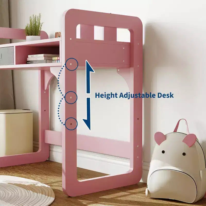 Kids Desk and Chair Set, Adjustable Study Table with Storage & Book Display, for Boys & Girls, White/Pink/Blue