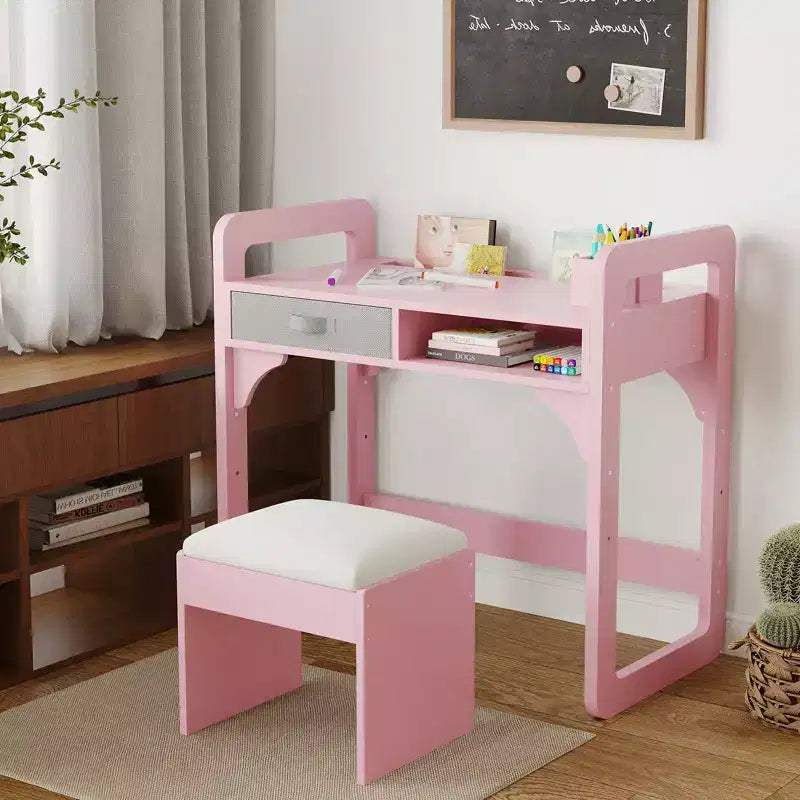 Kids Desk and Chair Set, Adjustable Study Table with Storage & Book Display, for Boys & Girls, White/Pink/Blue