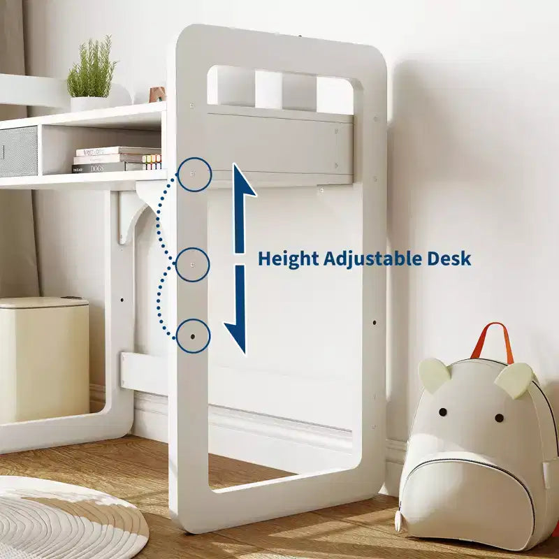 Kids Desk and Chair Set, Adjustable Study Table with Storage & Book Display, for Boys & Girls, White/Pink/Blue