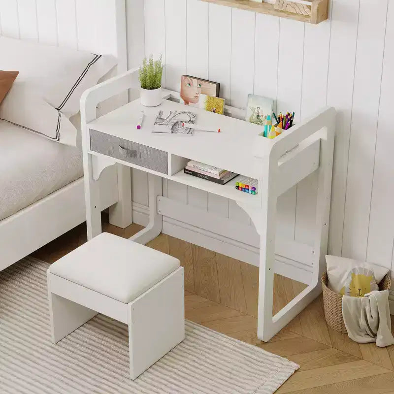 Kids Desk and Chair Set, Adjustable Study Table with Storage & Book Display, for Boys & Girls, White/Pink/Blue