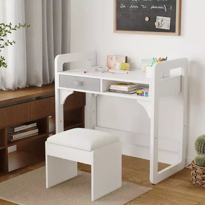 Kids Desk and Chair Set, Adjustable Study Table with Storage & Book Display, for Boys & Girls, White/Pink/Blue