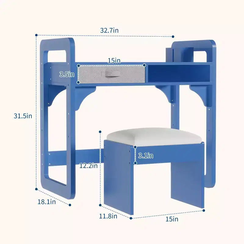 Kids Desk and Chair Set, Adjustable Study Table with Storage & Book Display, for Boys & Girls, White/Pink/Blue