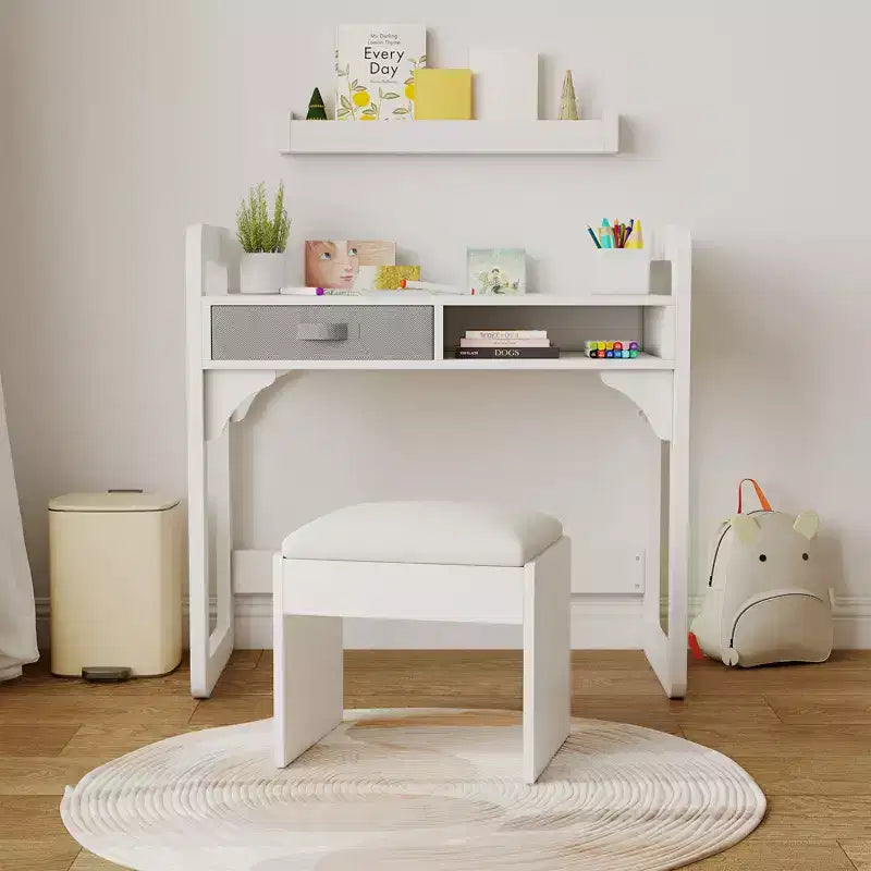 Kids Desk and Chair Set, Adjustable Study Table with Storage & Book Display, for Boys & Girls, White/Pink/Blue