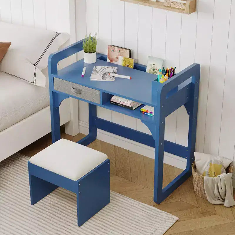 Kids Desk and Chair Set, Adjustable Study Table with Storage & Book Display, for Boys & Girls, White/Pink/Blue