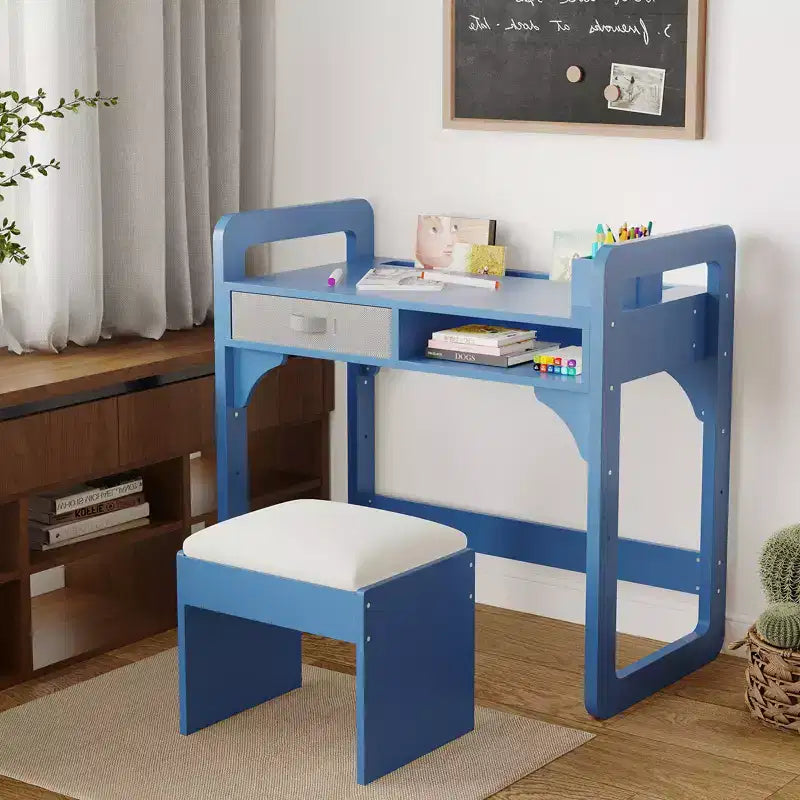 Kids Desk and Chair Set, Adjustable Study Table with Storage & Book Display, for Boys & Girls, White/Pink/Blue