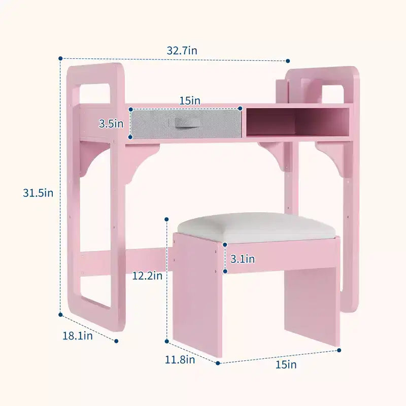 Kids Desk and Chair Set, Adjustable Study Table with Storage & Book Display, for Boys & Girls, White/Pink/Blue
