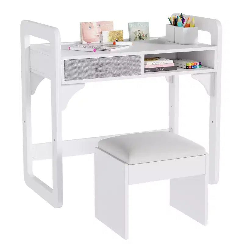 Kids Desk and Chair Set, Adjustable Study Table with Storage & Book Display, for Boys & Girls, White/Pink/Blue