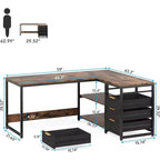 Scrivania angolare a L da 150 cm con cassetti e ripiani, reversibile per ufficio e casa, marrone