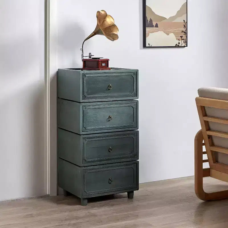 2-Drawer End Table Set of 2, Modular Design, Black