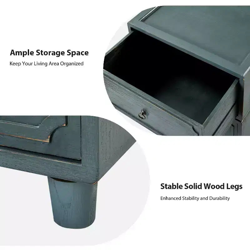 2-Drawer End Table Set of 2, Modular Design, Black
